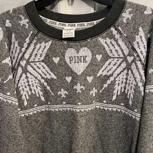 PINK Victoria's Secret Gray and White Crew Neck Sweater